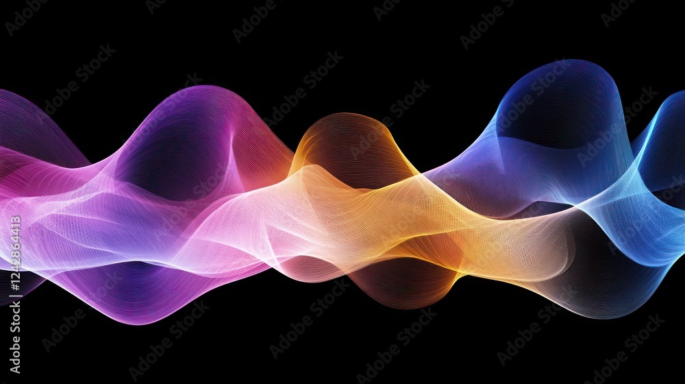 Poster Abstract Colorful Waves Flowing Gracefully Across Black Background