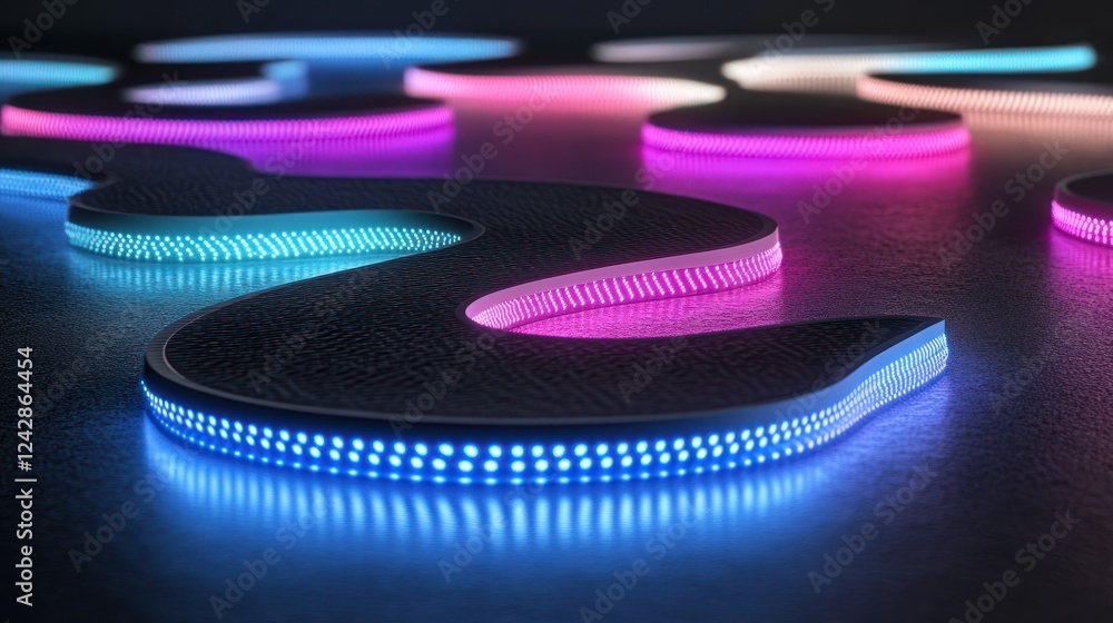 Poster abstract neon light forms illuminate a dark surface