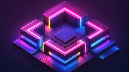 Abstract Neon Geometric Structure with Glowing Lines