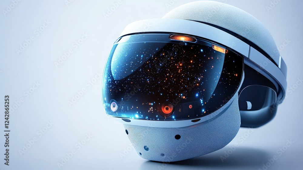 Aufkleber futuristic virtual reality helmet with a starry display, showcasing advanced technology in a minimal