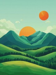 Breathtaking sunrise over majestic mountains scenic landscape digital art tranquil environment aesthetic viewpoint