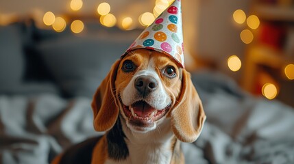 Celebrating a dog's birthday party cozy home pet photography festive atmosphere close-up joyful moments
