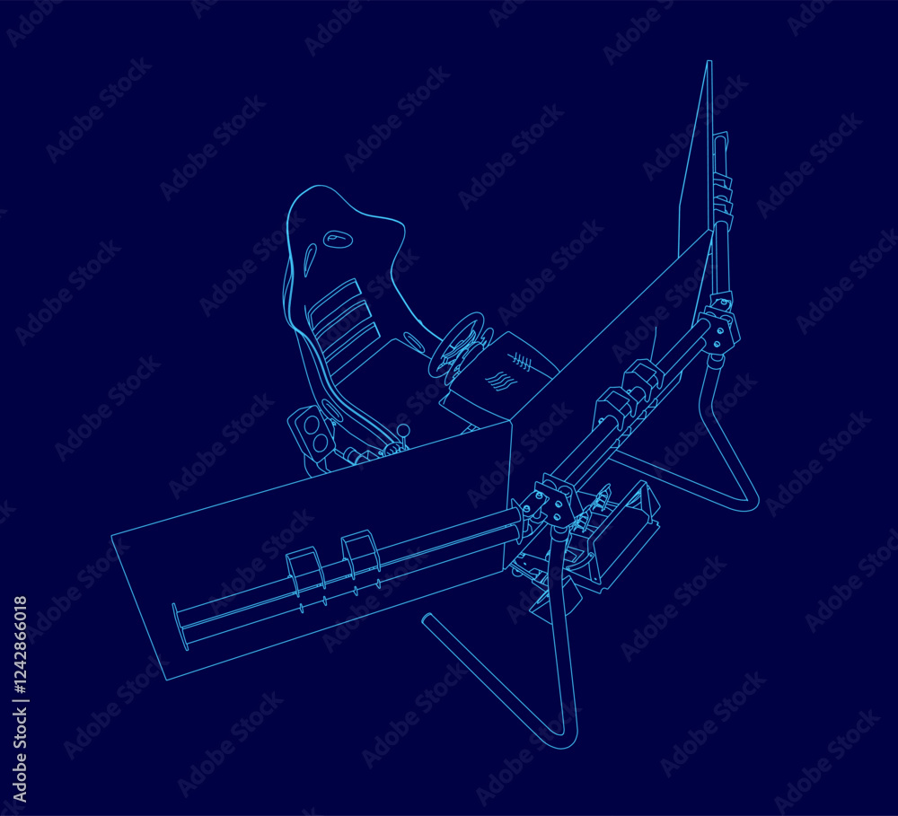 Poster a blue drawing of a video game controller with three screens. the controller is designed to be used 