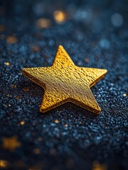 Glistening golden star decoration artistic background close-up sparkling environment macro view celebration concept