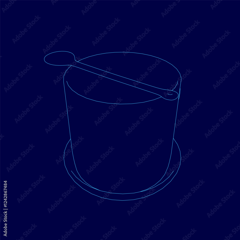 Aufkleber a blue image of a spoon in a cup. the spoon is in the middle of the cup and is the only object in th