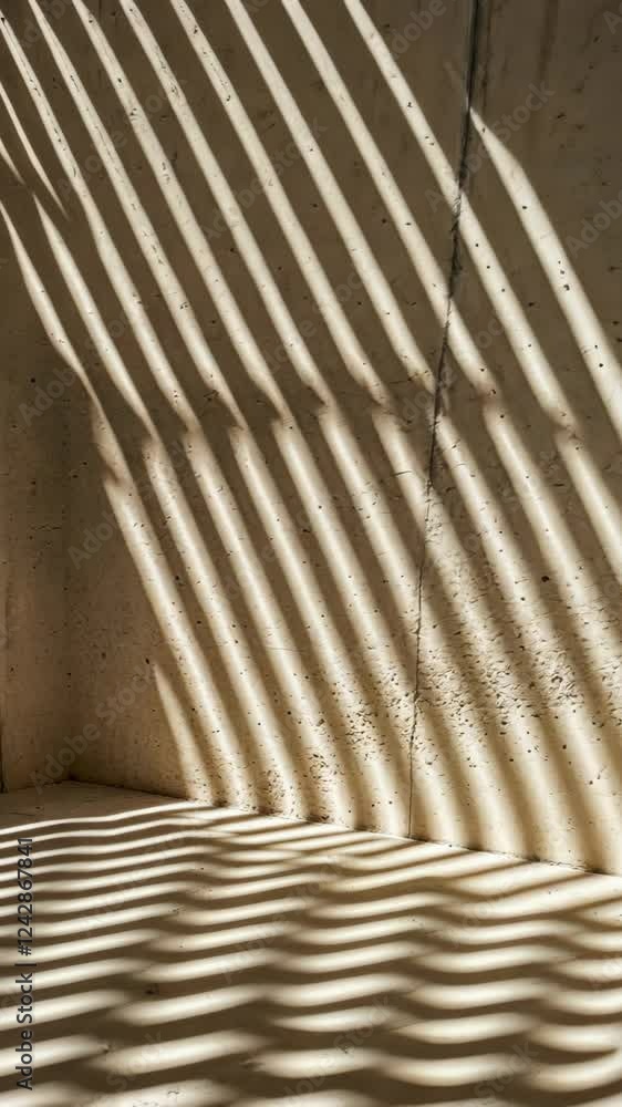 Poster light creates intriguing shadow patterns on a textured wall in a minimalist indoor space during the 