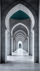 Obraz premium islamic background for a mosque in gray. a minimalistic architectural shot of a mosque’s intricately designed arches and windows in shades of gray. architecture design
