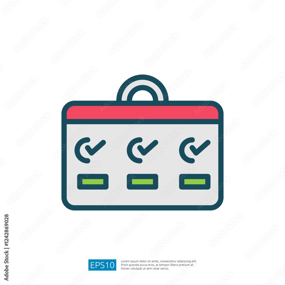 Poster educational checklist icon representing task completion and organization in a simple vector design