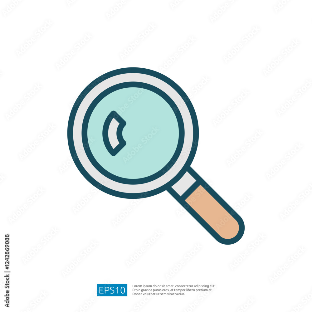 Poster magnifying glass icon representing exploration and inquiry in education and learning themes with emp
