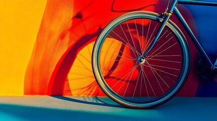 Fototapeta premium Bicycle wheel and its shadow at night bicycle crash isolated on a colorful background