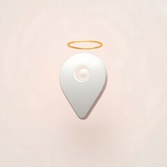 White Location Pin with Golden Halo 3d Render
