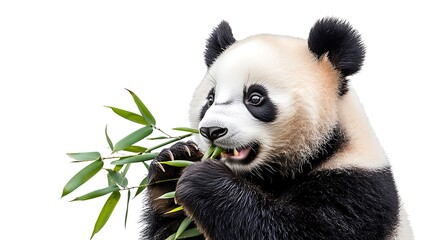 Fototapeta premium Cute Panda Bear Eating Bamboo on Transparent Background