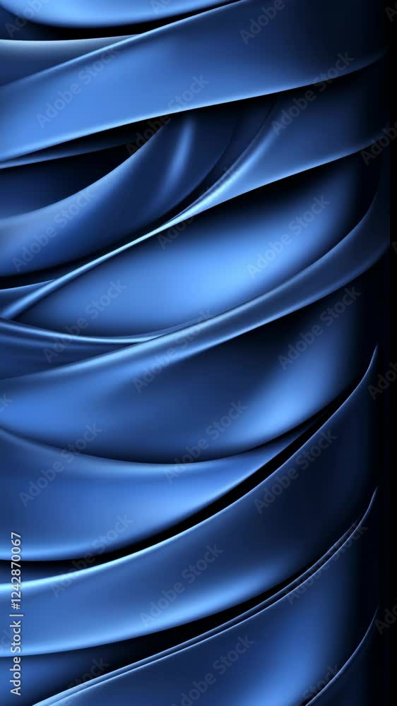 Poster flowing blue fabric creates an elegant pattern showcasing light and texture in a vibrant composition