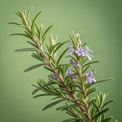 Rosemary herb plant with purple flowers against a soft green background