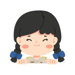 Cute head teacher holding a banner