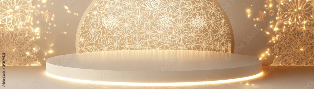 Poster elegant illuminated platform with floral design backdrop