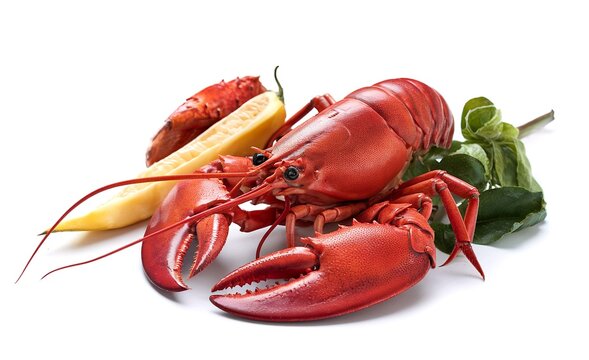 Boiled Spiny lobster with campot pepper on white background