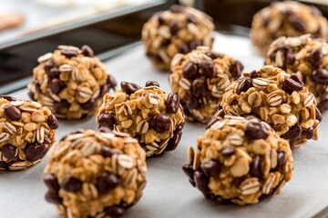 Preparing heatly Oatmeal energetic cookie balls for baking
