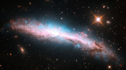 A Curving Spiral Galaxy Amidst Distant Stars