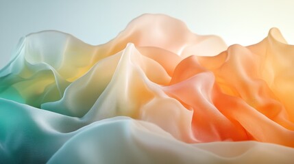 Fototapeta premium Pastel silk fabric waves, studio shot, gradient background, textile design