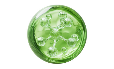 green water liquid bubble, drops, transparent sphere ball, moisture serum, molecules cells, water splash,3d render,Cosmetic and luxury product