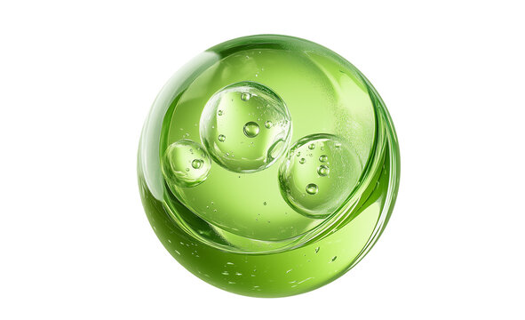 green water liquid bubble, drops, transparent sphere ball, moisture serum, molecules cells, water splash,3d render,Cosmetic and luxury product