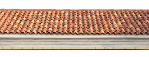 Roof orange tile pattern isolated. an antique tiled roof