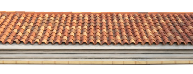 Roof orange tile pattern isolated. an antique tiled roof