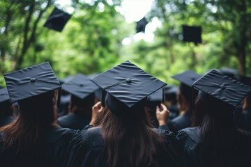 Obraz premium Graduates throwing graduation caps celebrating graduation ceremony