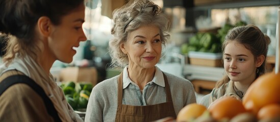 Market Staff Assisting Customers with Citrus