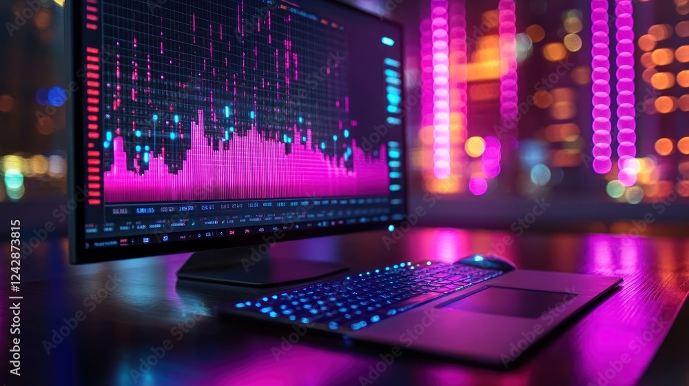Poster financial data displayed on computer screen at night