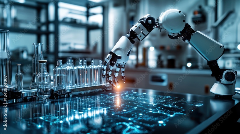 Poster Robotic Arm Interacting With Digital Interface In Laboratory Setting