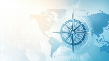 Modern compass design on digital world map representing navigation and exploration in a digital age. Generative AI