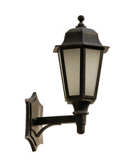 Closeup vintage street exterior wall lamp isolated. Metallic wall lighting lamp or Retro style...