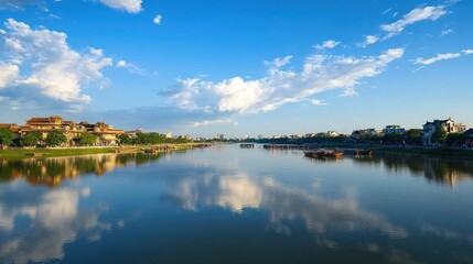 Serene Reflection on the Perfume River, Hue, Vietnam