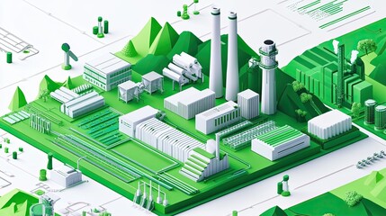 Sustainable Green Energy Industrial Complex Illustration