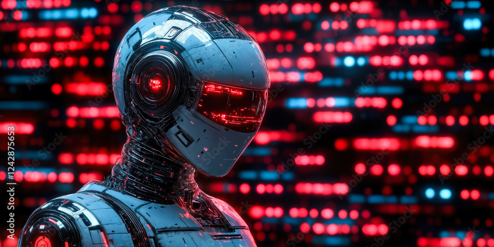 Poster futuristic ai robot against digital background highlighting advanced technology solutions