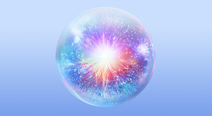 abstract colorful transparent Glass Sphere, glowing bubbles, magic, Artificial intelligence concept, science molecular ball, eye pupil, future technology energy, advanced medical biology,3d rendering