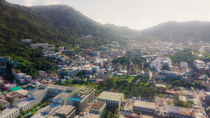 Fototapeta premium Patong Beach Popular places. afternoon light sky and blue ocean are on the back of white Phuket sea is the one of landmarks on Phuket island Thailand.