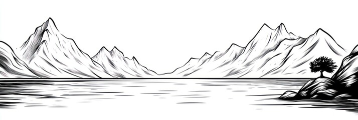Serene Mountain Lake Landscape With Solitary Tree