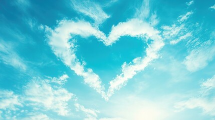 Heart-shaped cloud formation in a vibrant blue summer sky, perfect for romantic designs