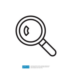 Magnifying glass icon representing investigation and research in education and analysis for exploration and discovery of knowledge and information