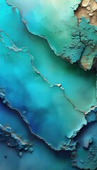 Abstract Teal Ocean Acrylic Painting, Coastal Gold Texture