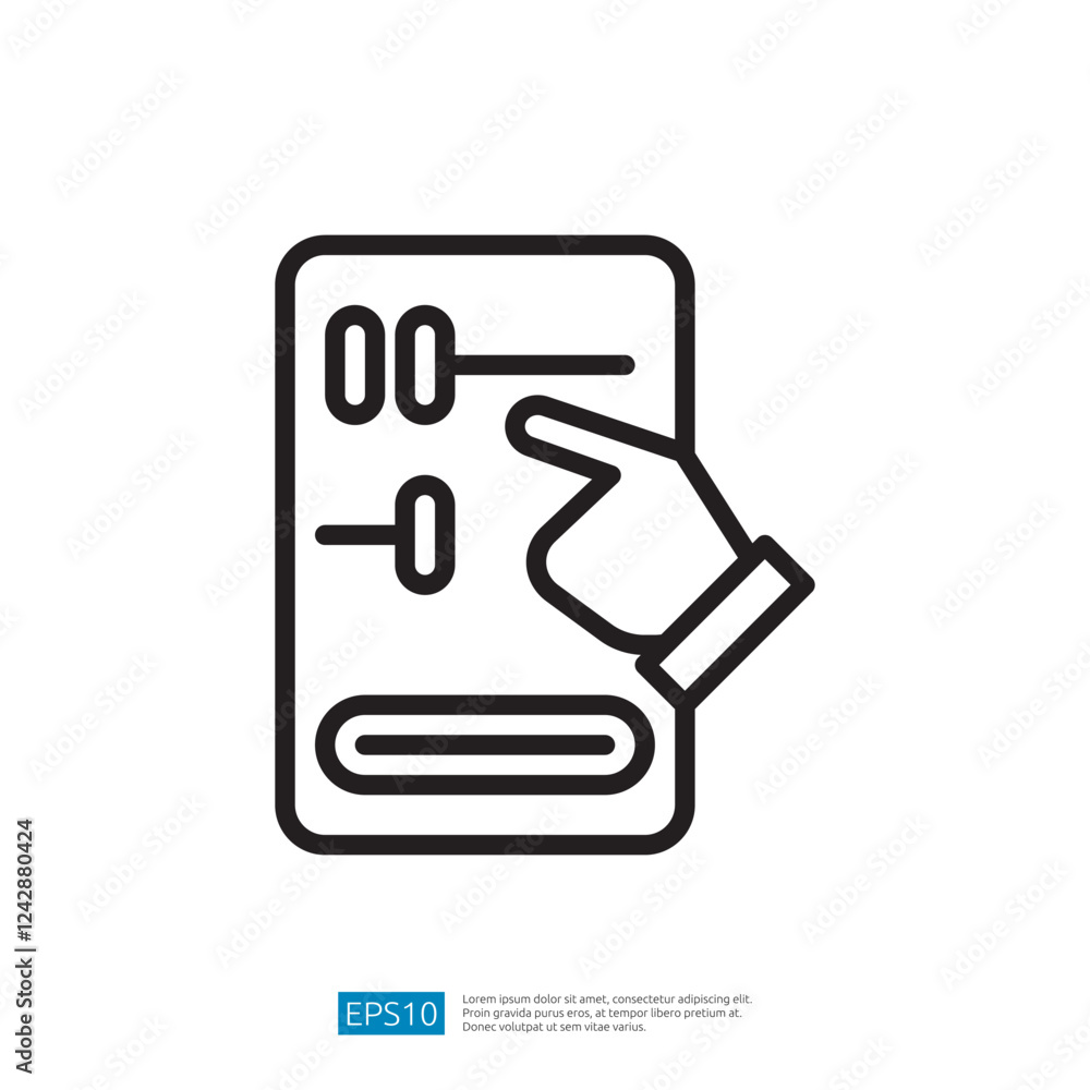 Poster user interface controls icon representing settings adjustment with hand interaction for digital appl