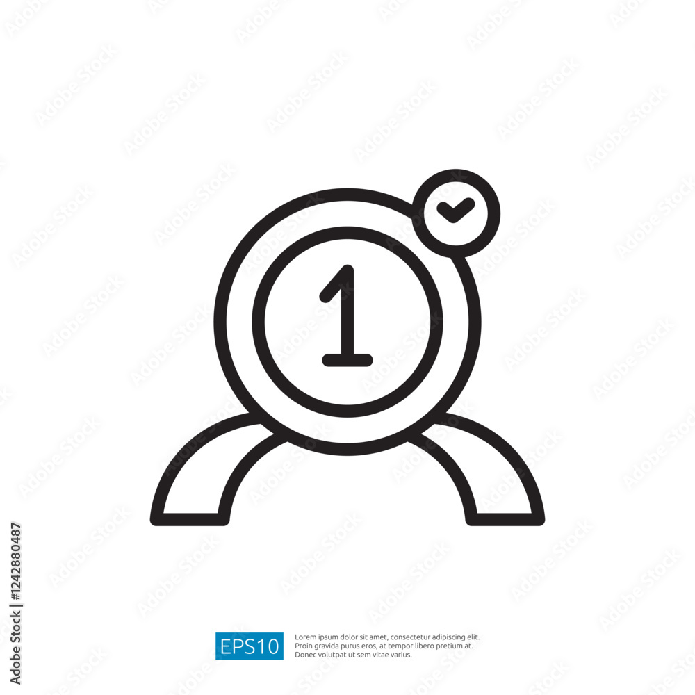 Poster graphic representation of a user profile icon featuring number one and a checkmark symbol indicating