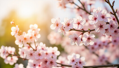 Cherry blossoms bathed in golden morning light