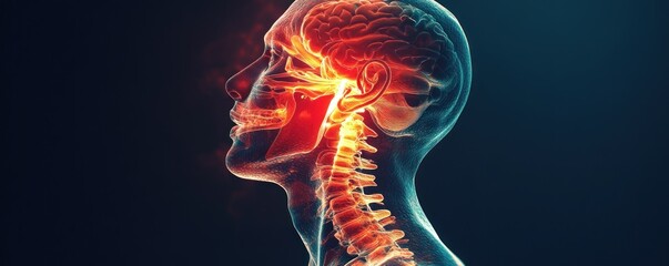 Head pain anatomy illustration, dark background, medical concept