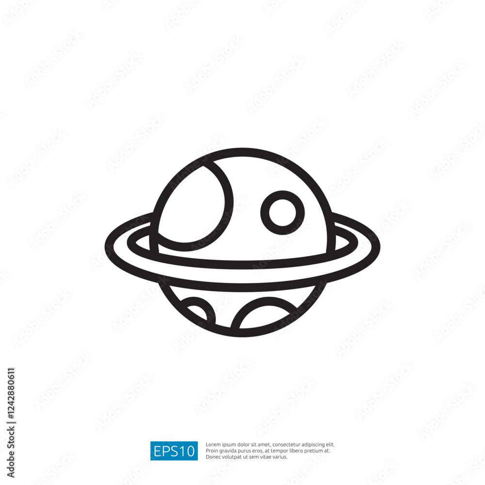 Poster minimalist illustration of a planet with rings and surface details representation in a celestial con