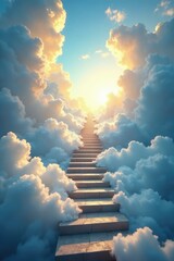 Heavenly staircase rises through wispy clouds, misty, , divine