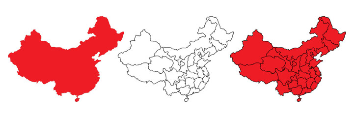 China Map - abstract style red isolated on white background for infographic, design vector.